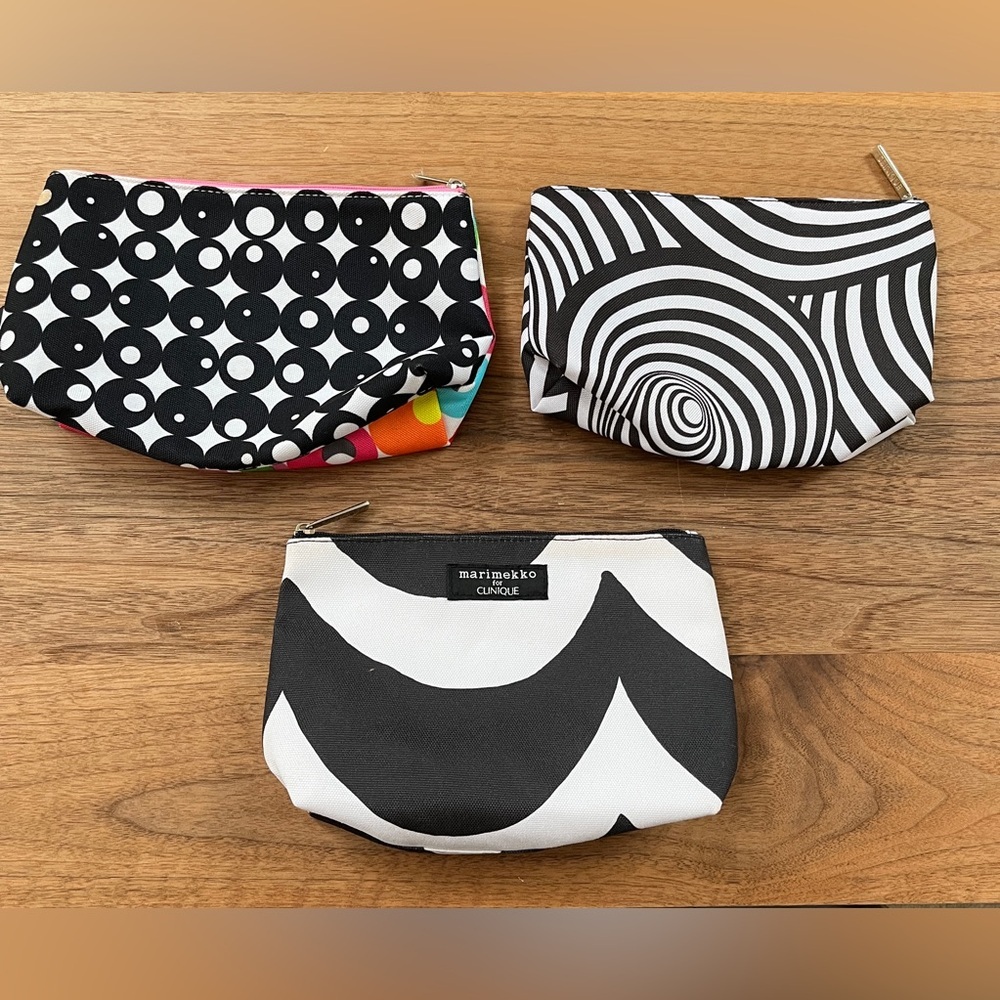CLINIQUE Cosmetic Bags Lot of 3 Marimekko Kapitza Colourful Geometric Designs